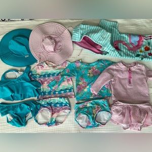 RuffleButts Swimwear Bundle 12-18 Months with hats and coverup